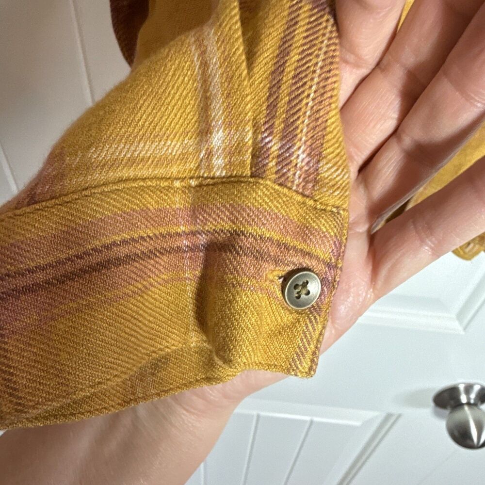 Maurices Yellow Purple White Plaid Collared Button-Up Long Sleeve Rayon XL - Picture 6 of 12